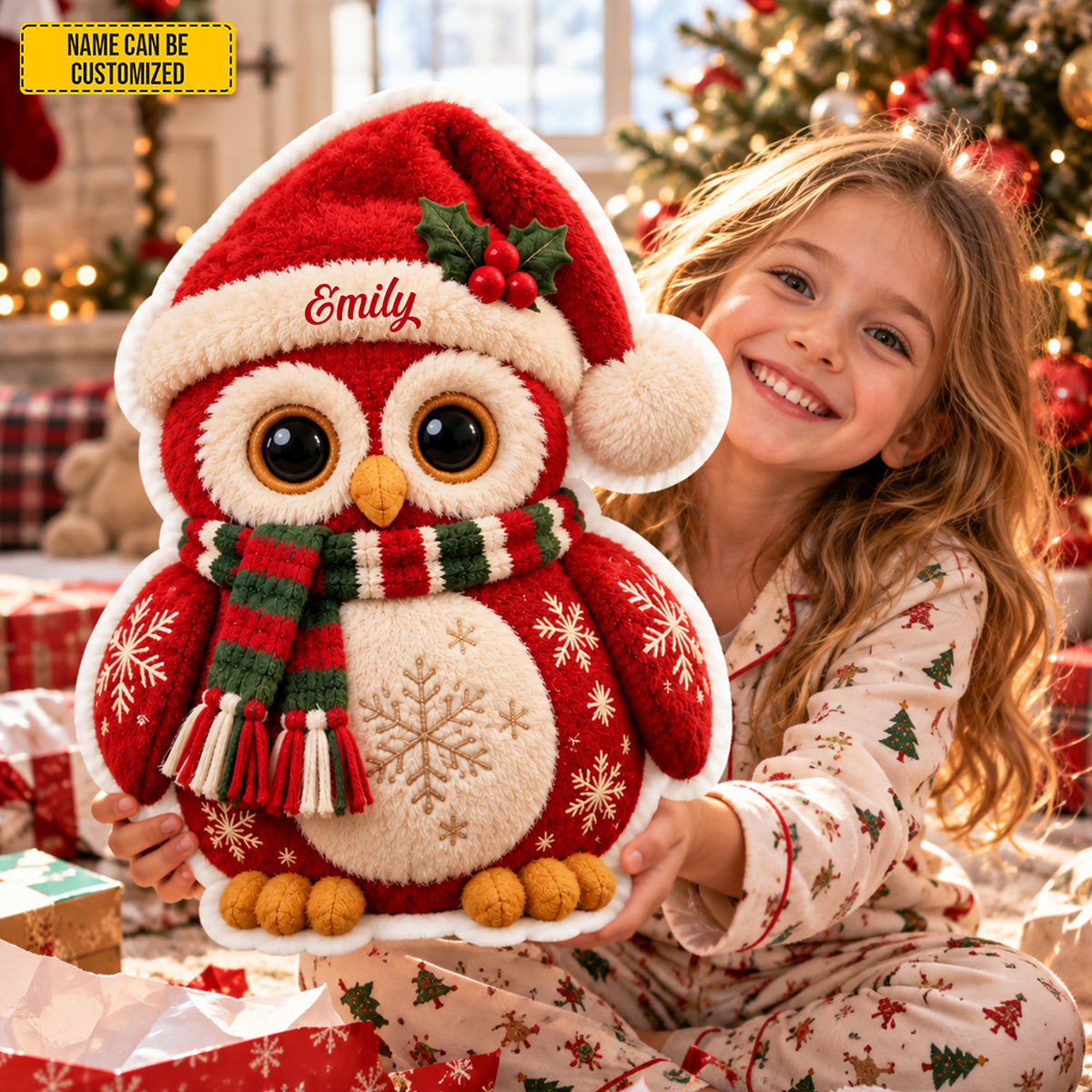 Personalized Christmas Owl Shaped Pillow