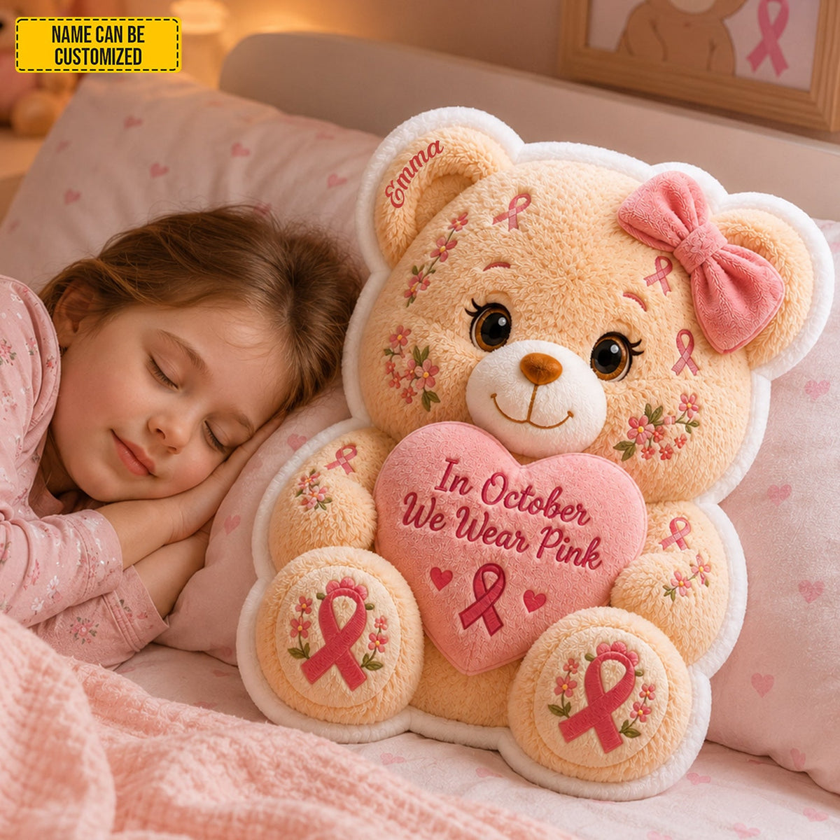 We Wear Pink - Personalized Bear Pillow