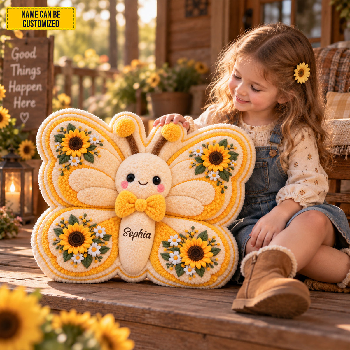 Personalized Sunflower Butterfly Shaped Pillow