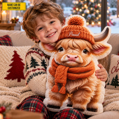 Personalized Autumn Highland Cow Shaped Pillow