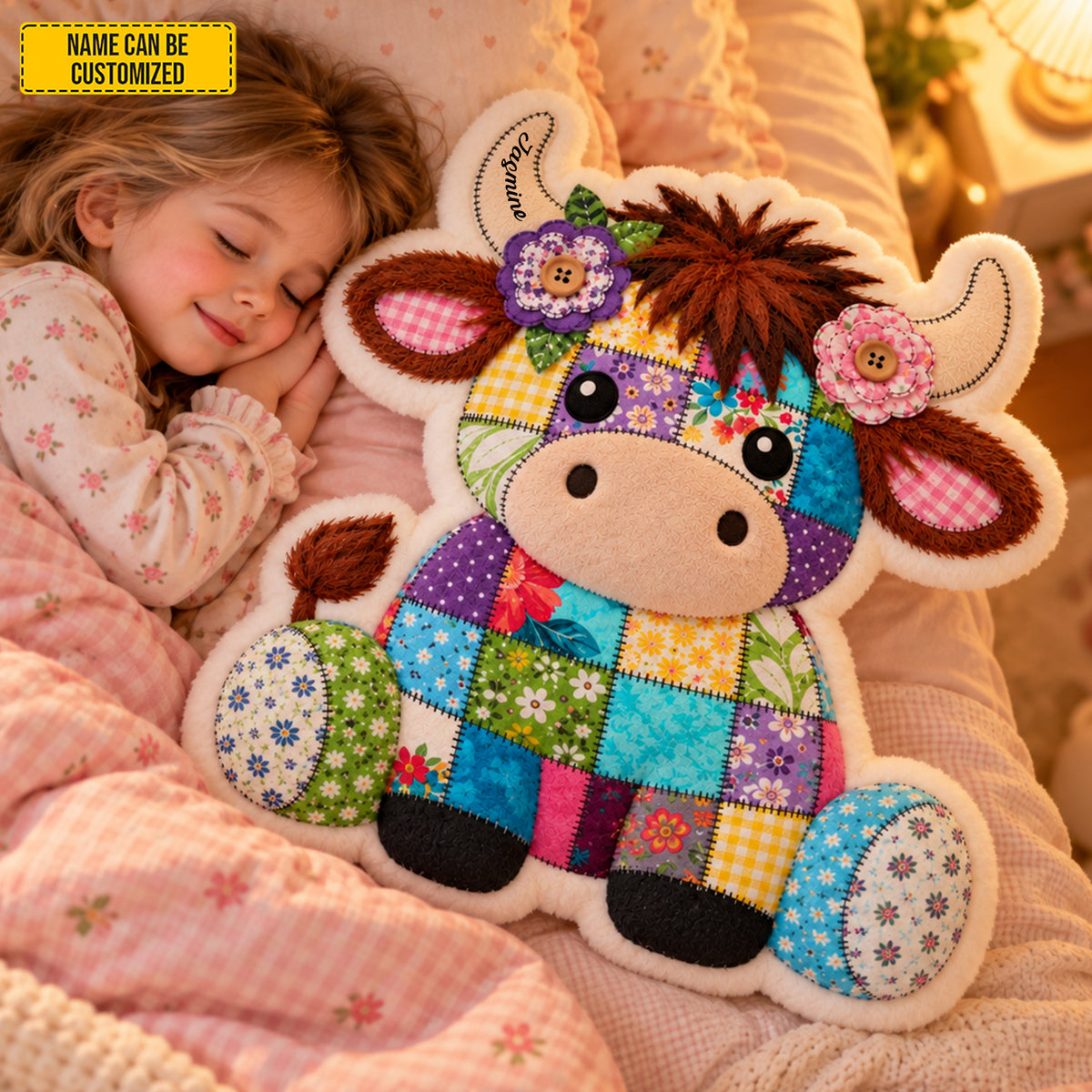 Personalized Patchwork Cow Custom Shape Pillow