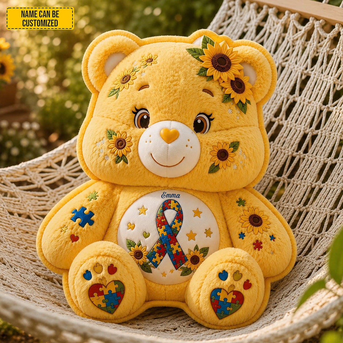 Personalized Autism Awareness Bear Custom Shape Pillow