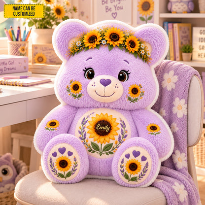 Personalized Sunflower Purple Bear Custom Shape Pillow