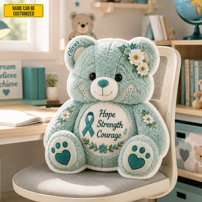 Personalized Ovarian Cancer Bear Pillow