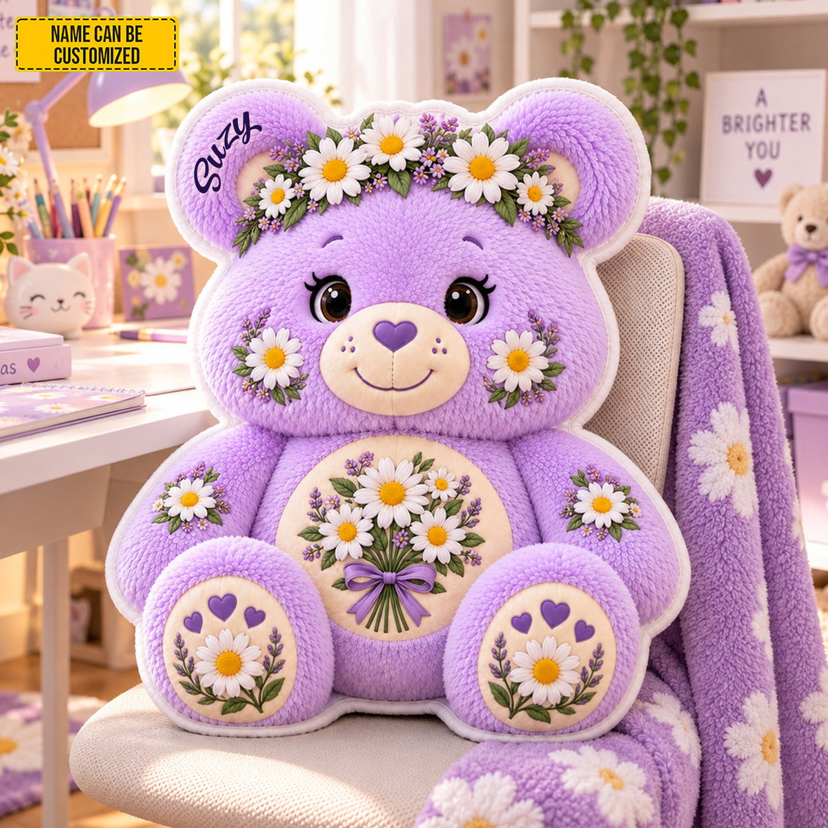 Personalized Daisy Bear Custom Shaped Pillow
