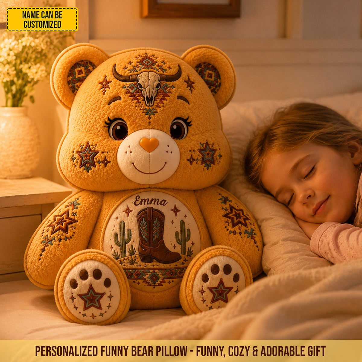 Personalized Western Cowboy Bear Custom Shaped Pillow