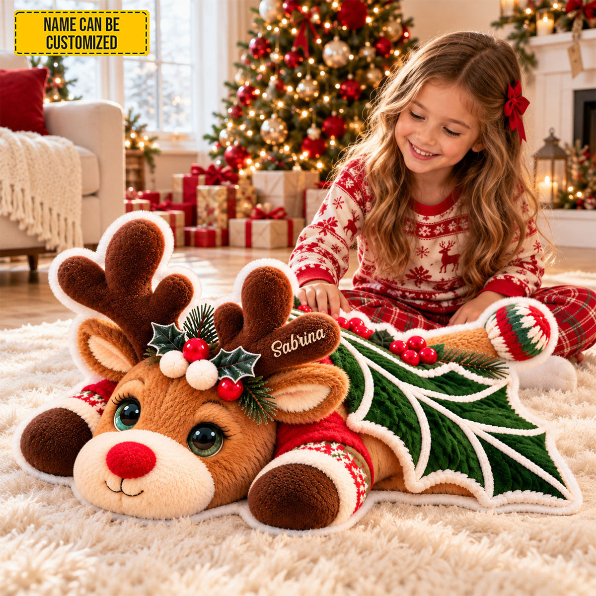 Personalized Christmas Dragon Reindeer Pillow