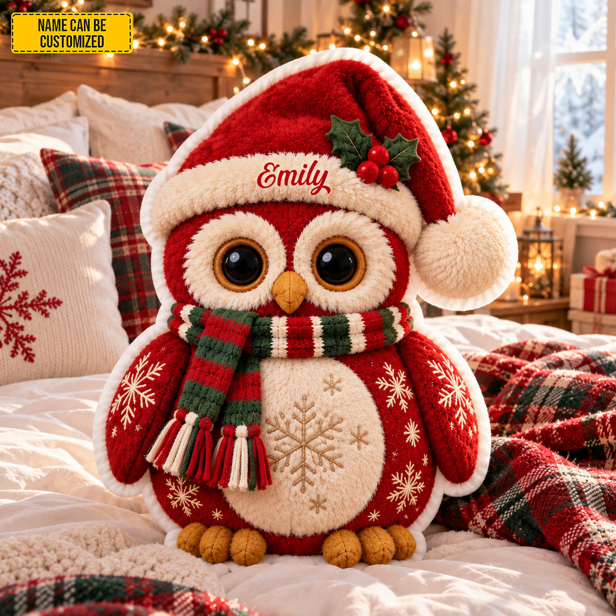Personalized Christmas Owl Shaped Pillow