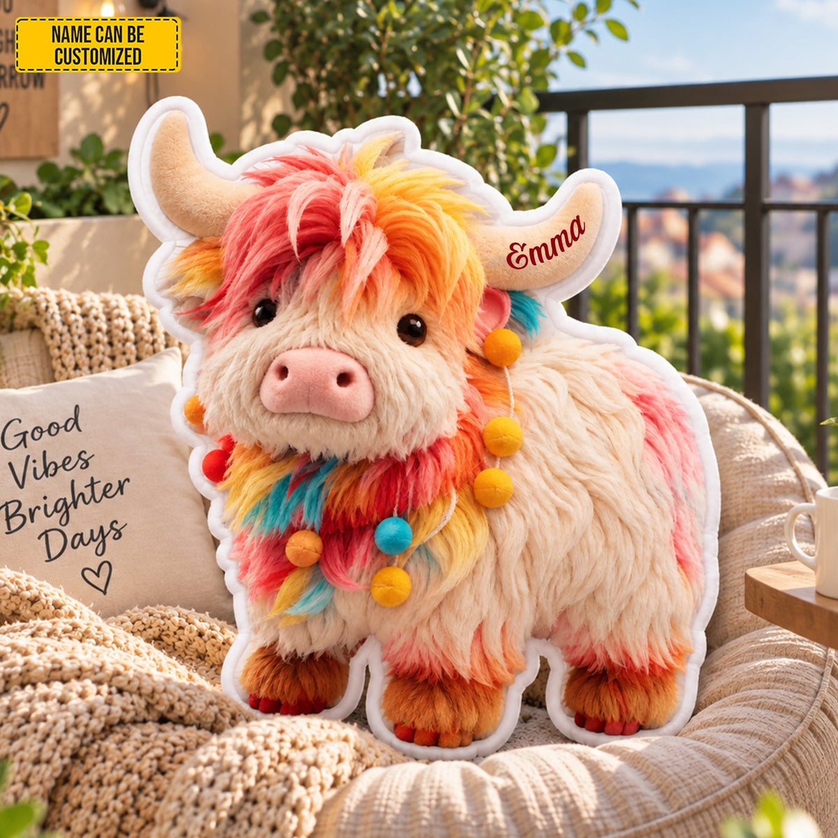 Personalized Colorful Highland Cow Shaped Pillow