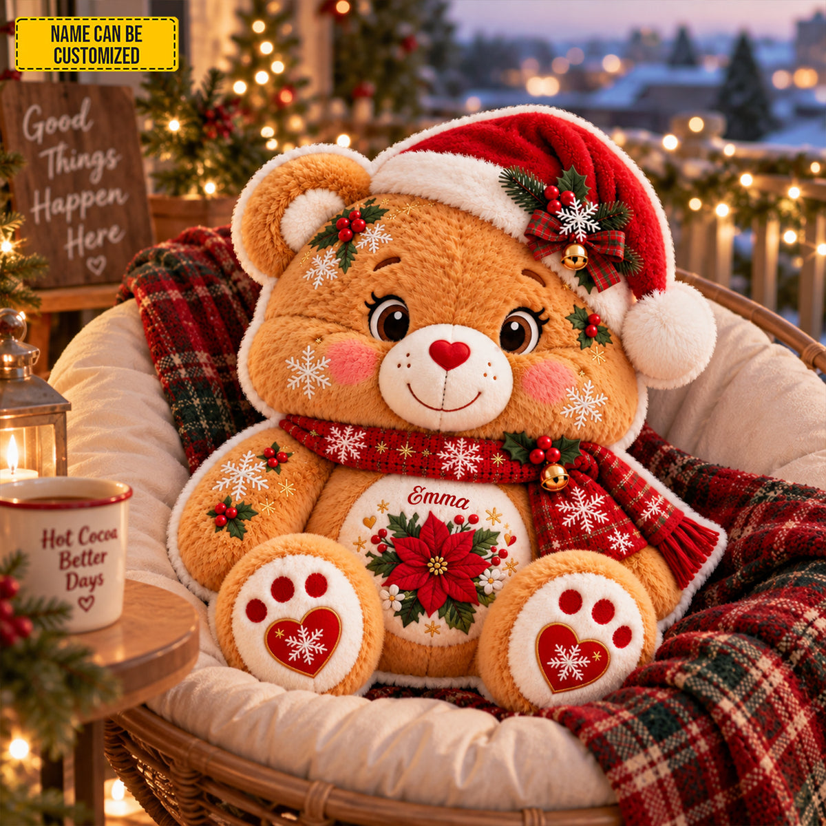 Personalized Christmas Bear Shaped Pillow