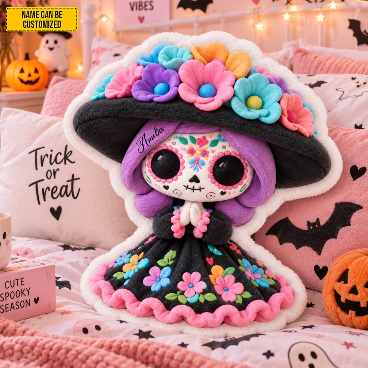 Personalized Sugar Skull Girl Custom Shaped Pillow