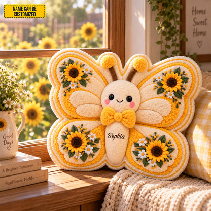 Personalized Sunflower Butterfly Shaped Pillow