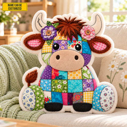 Personalized Patchwork Cow Custom Shape Pillow