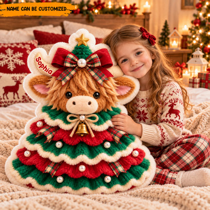 Personalized Christmas Highland Cow Custom Shaped Pillow