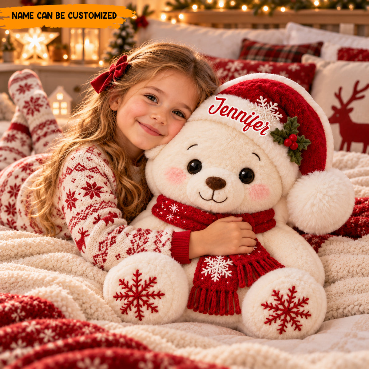 Personalized Christmas Bear Custom Shaped Pillow