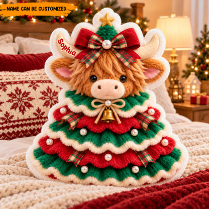 Personalized Christmas Highland Cow Custom Shaped Pillow
