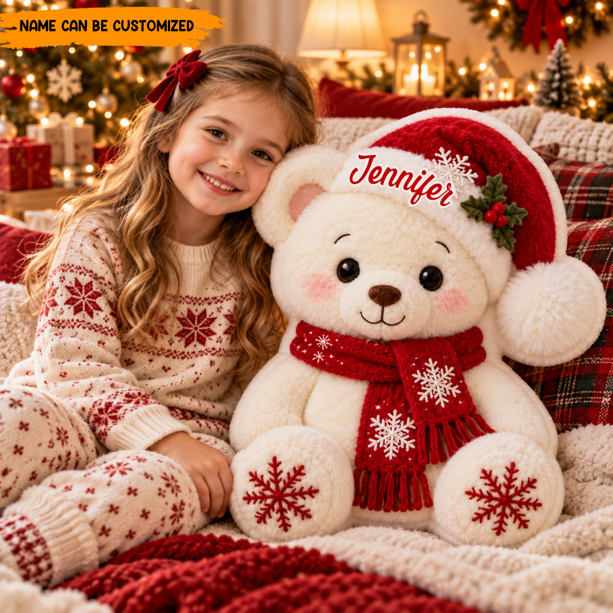 Personalized Christmas Bear Custom Shaped Pillow