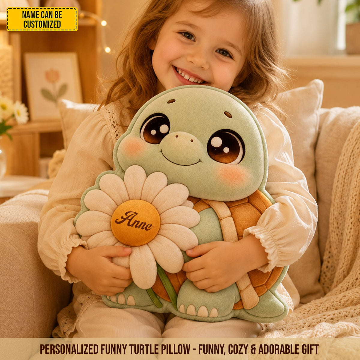 Daisy Dreams Turtle - Personalized Custom Shaped Pillow