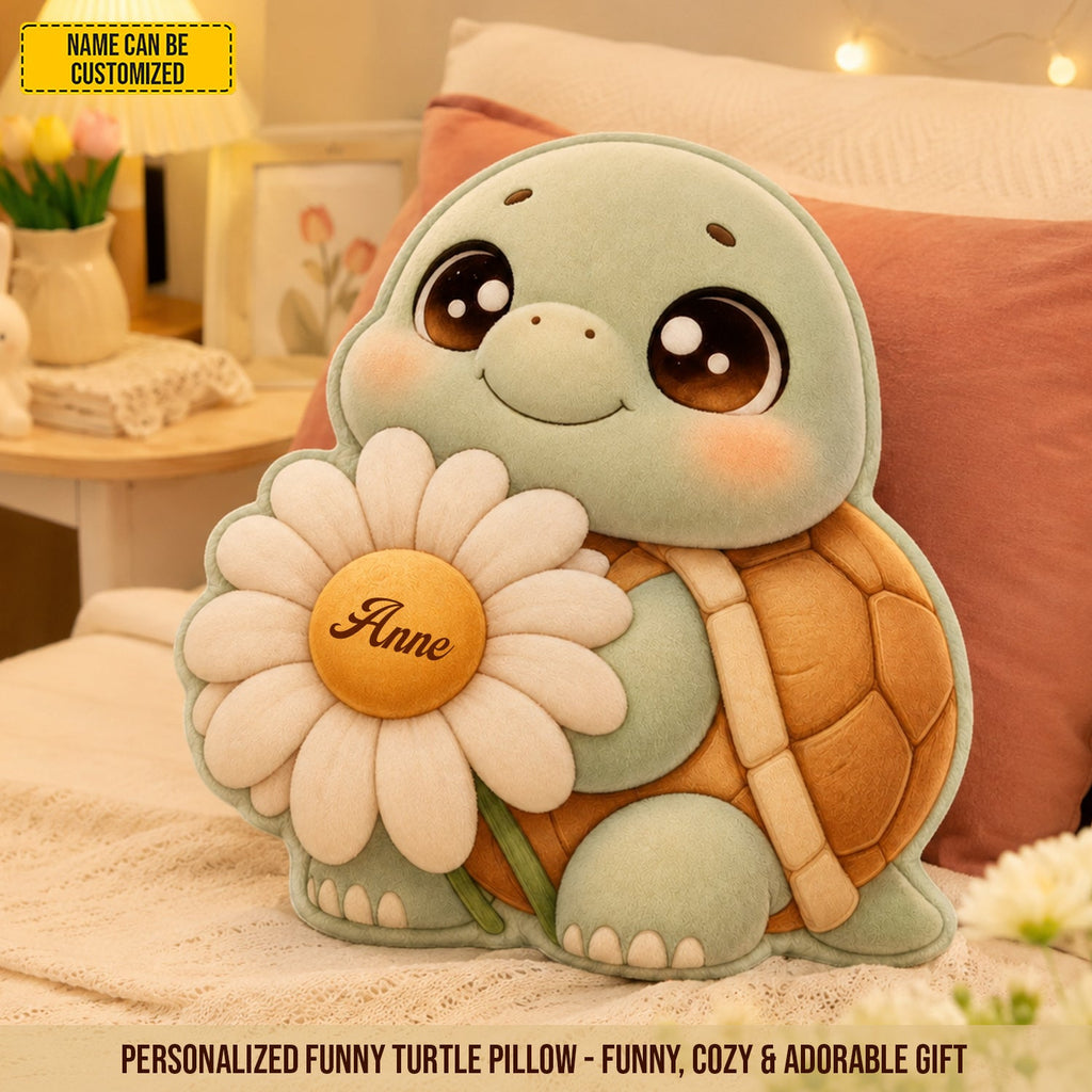 Daisy Dreams Turtle - Personalized Custom Shaped Pillow