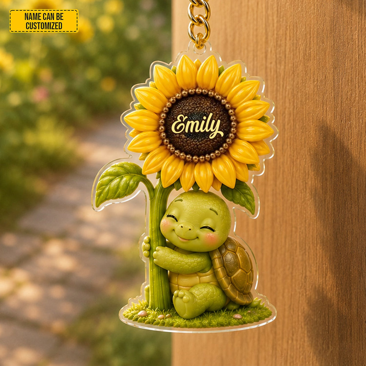 Sunflower Turtle Charm - Personalized Turtle Keychain