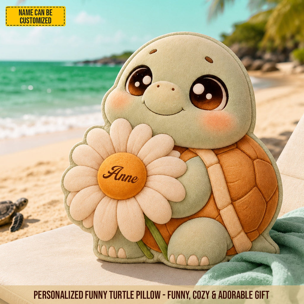 Daisy Dreams Turtle - Personalized Custom Shaped Pillow