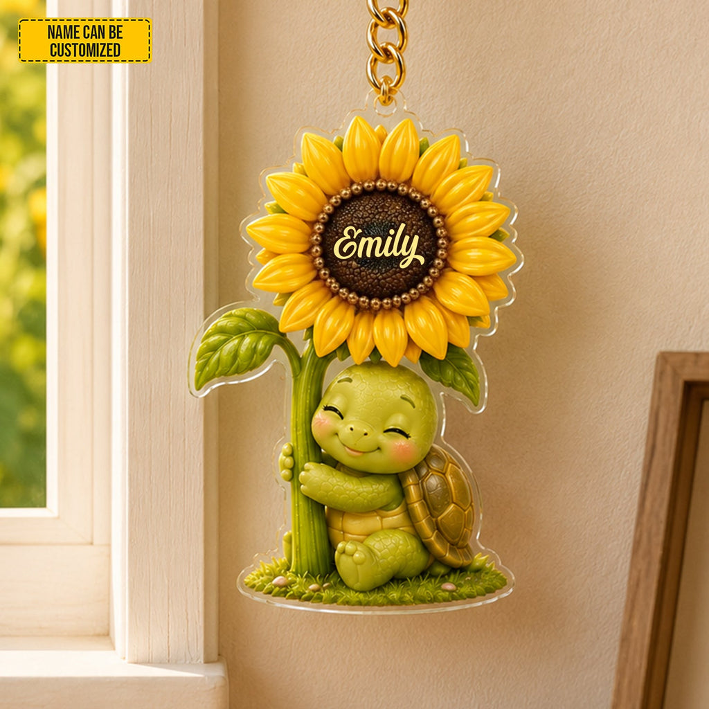Sunflower Turtle Charm - Personalized Turtle Keychain