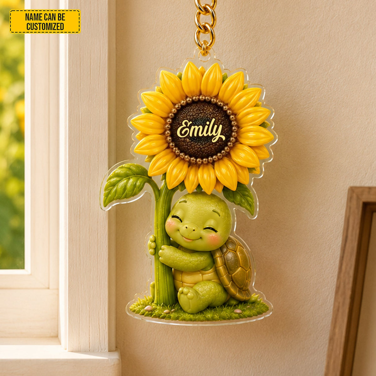 Sunflower Turtle Charm - Personalized Turtle Keychain