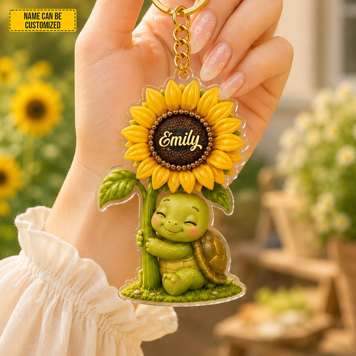 Sunflower Turtle Charm - Personalized Turtle Keychain