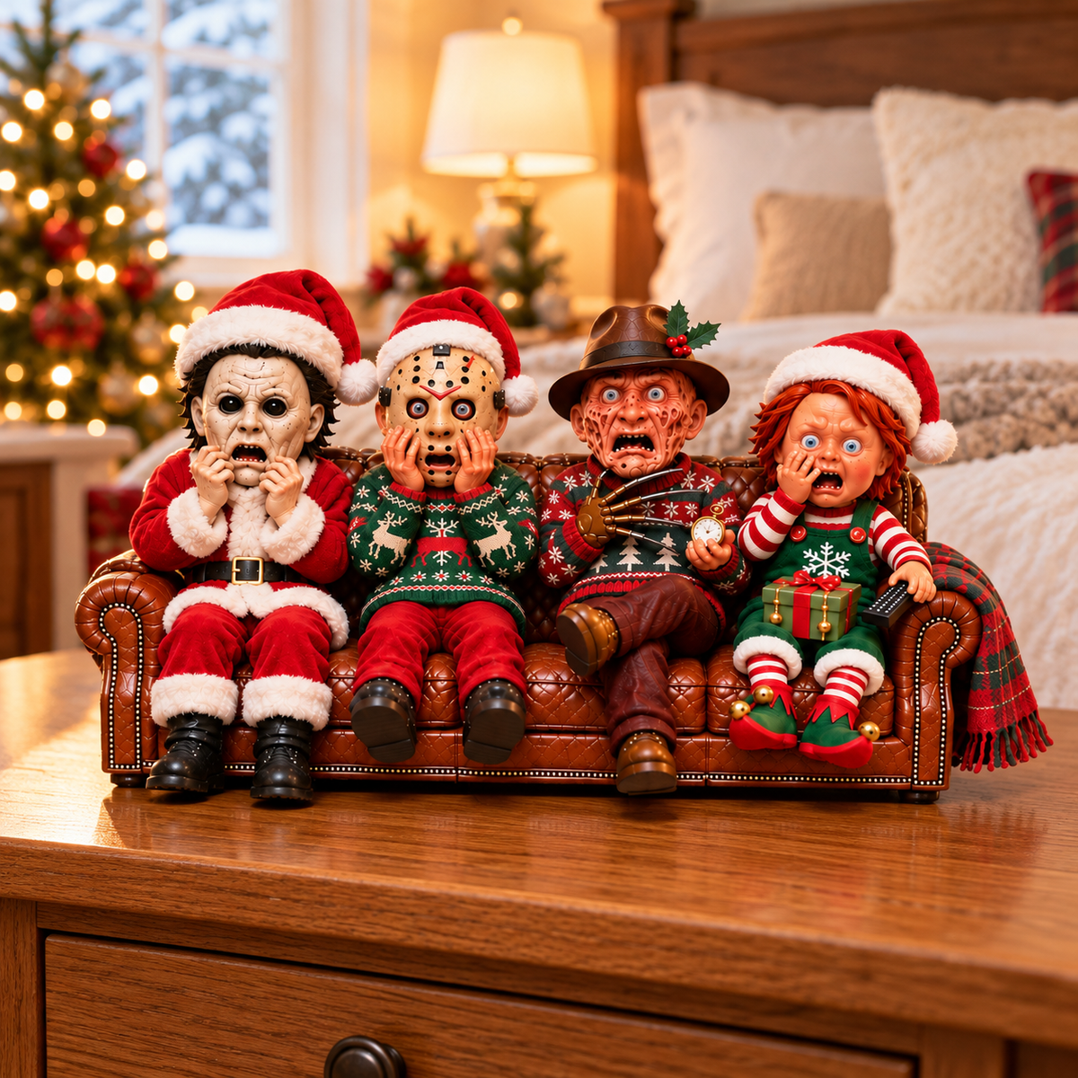 Horror Movie Characters Christmas Wooden Block - Spooky Christmas Collectible