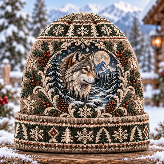 Majestic Wolf in Snowy Forest Beanie Hat