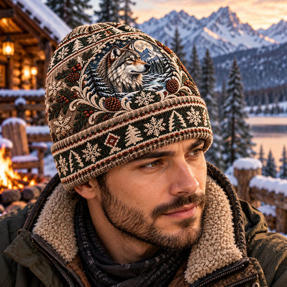 Majestic Wolf in Snowy Forest Beanie Hat