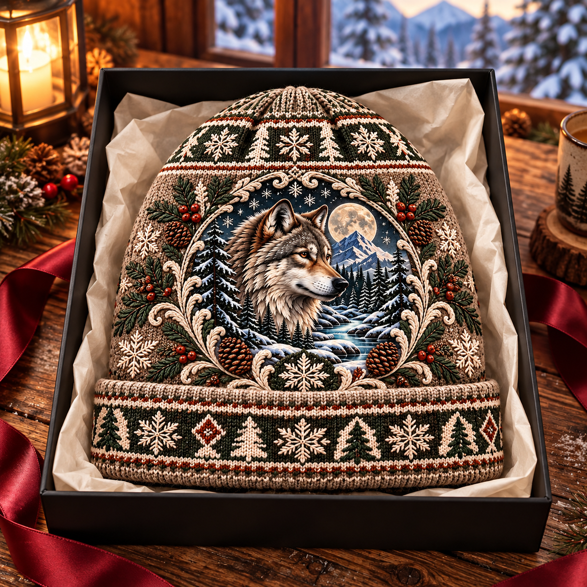 Majestic Wolf in Snowy Forest Beanie Hat