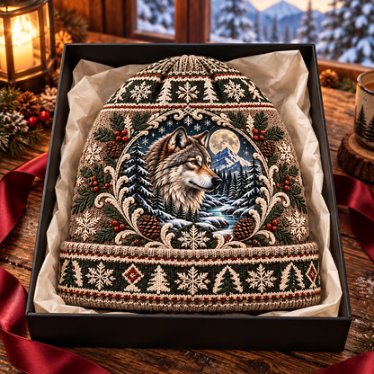 Majestic Wolf in Snowy Forest Beanie Hat