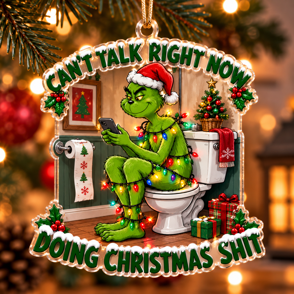 Funny Grinch Christmas Tree Ornament - Sarcastic Christmas Gift for Grinch Lovers